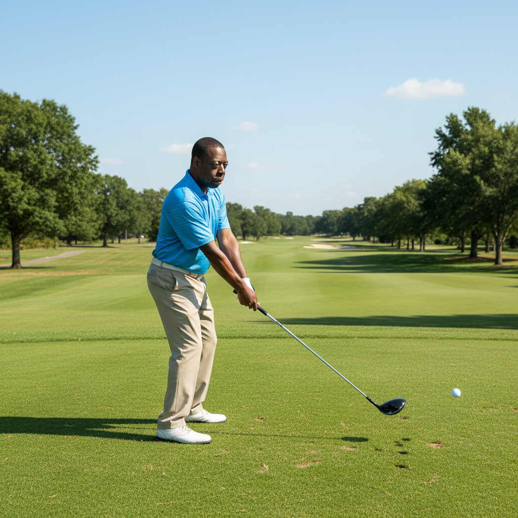 Merchant on Tee Box Hitting a Drive